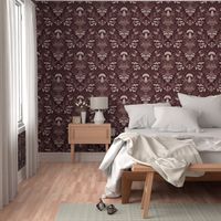 Mushroom forest damask wallpaper burgundy 