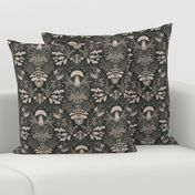 Mushroom forest damask pattern dark green 