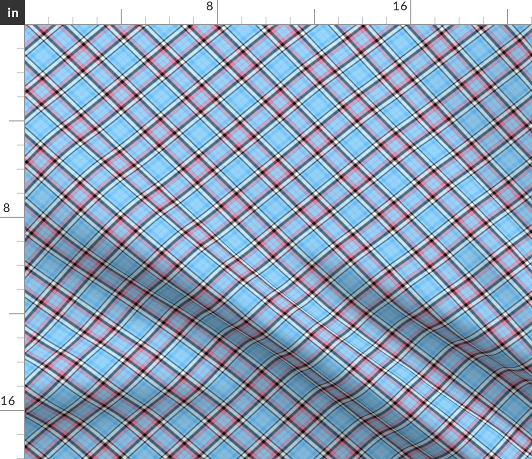 Baby Blue and Pink Plaid with White 45 degree angle