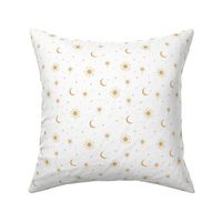 Mystic Universe sun moon phase and stars sweet dreams night ochre yellow gold white