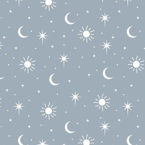 Mystic Universe sun moon phase and stars sweet dreams night moody blue white