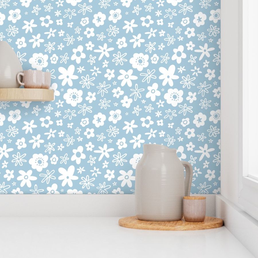 Light blue floral ditsy pattern.