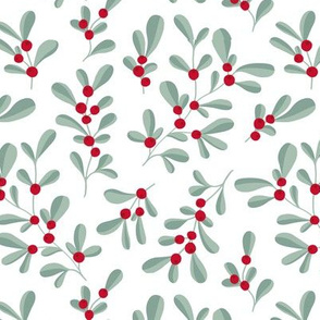 Little mistletoe garden minimal botanical berries and leaves Christmas design white green red