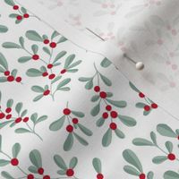 Little mistletoe garden minimal botanical berries and leaves Christmas design white green red SMALL