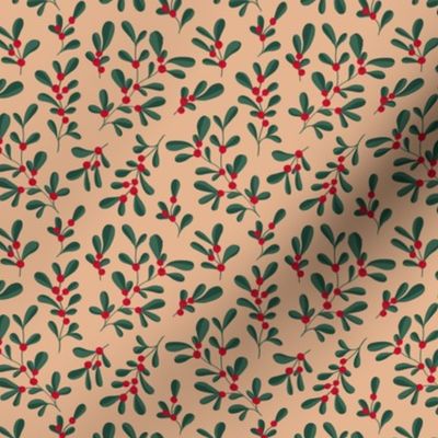 Little mistletoe garden minimal botanical berries and leaves Christmas design caramel green red beige SMALL