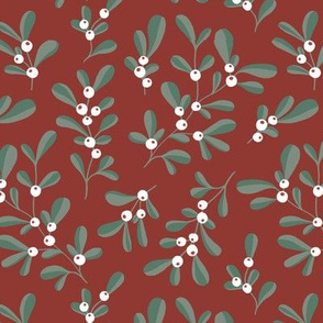 Little mistletoe garden minimal botanical berries and leaves Christmas design moody burgundy red green white