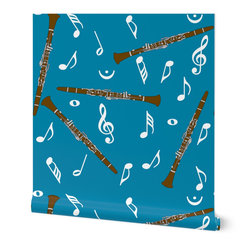 Brown Clarinet White Notes Blue Background