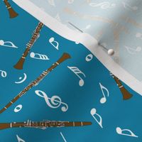 Brown Clarinet White Notes Blue Background