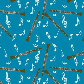 Brown Clarinet White Notes Blue Background