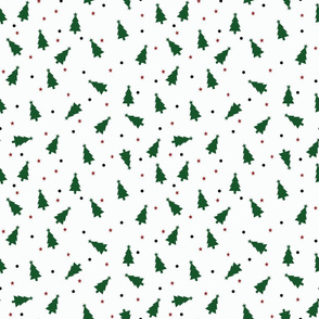 Christmas Trees and Stars Dots Simple Repeat on White