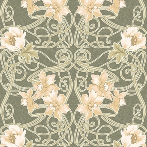 Art Nouveau Floral Pale Yellows Pale Chartreuse Green