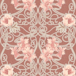 Art Nouveau Floral Pale Taupe Soft Apricot