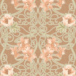 Art Nouveau Floral Peach Cream Pale Olive Green