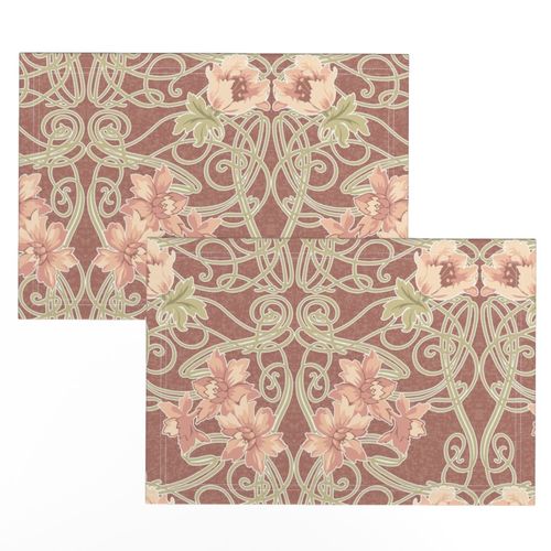 Art Nouveau Floral Soft Peach Chartreuse