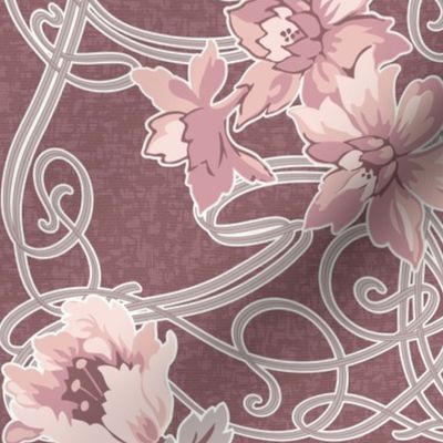Art Nouveau Floral Dusty Pink Auburn Grey