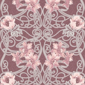 Art Nouveau Floral Dusty Pink Auburn Grey