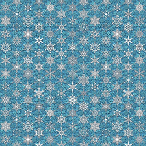 64 snowflakes Christmas holiday themes on teal blue