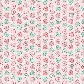 (micro scale) heart shaped donuts - valentines pink & mint  on pink (toss) C20BS