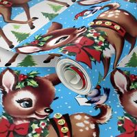 birds merry christmas xmas deer mistletoe wreaths baubles decorations bows ribbons snow trees singing carols vintage retro kitsch blue white green brown red hats adorable bells