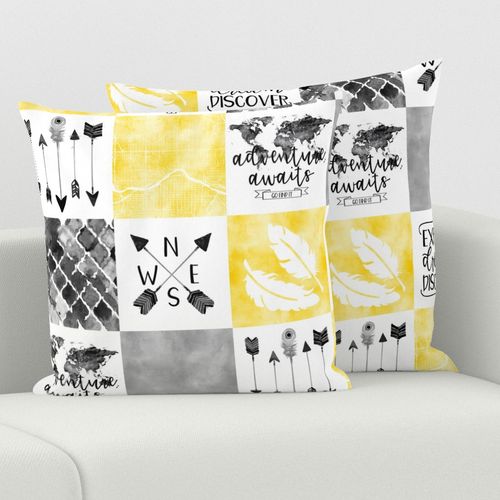 Adventure Awaits//Yellow Grey - Wholecloth Cheater Quilt