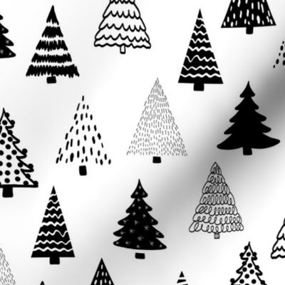 Christmas Trees Black On White