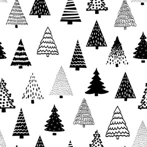 Christmas Trees Black On White