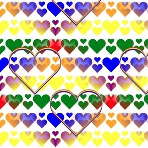 LOVE IS LOVE PRIDE- 004- RAINBOW HEARTS- LG CNTR HEART- on WHT- 3X3