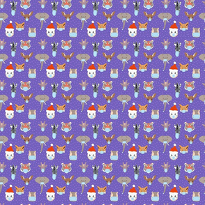 Christmas animals wearing masks - purple