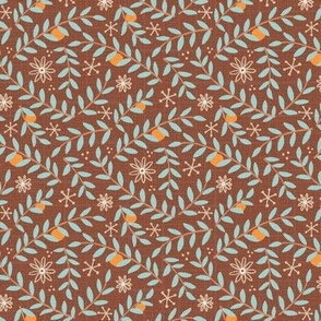 M- branches with oranges on brown - Nr.1. Coordinate for Peaceful Forest- 5"fabric / 3" wallpaper