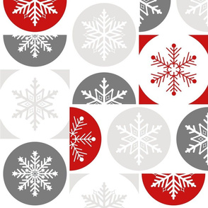 Gray and red snowflakes patchwork