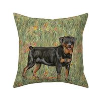 Rottweiler on Wildflower Field for Pillow