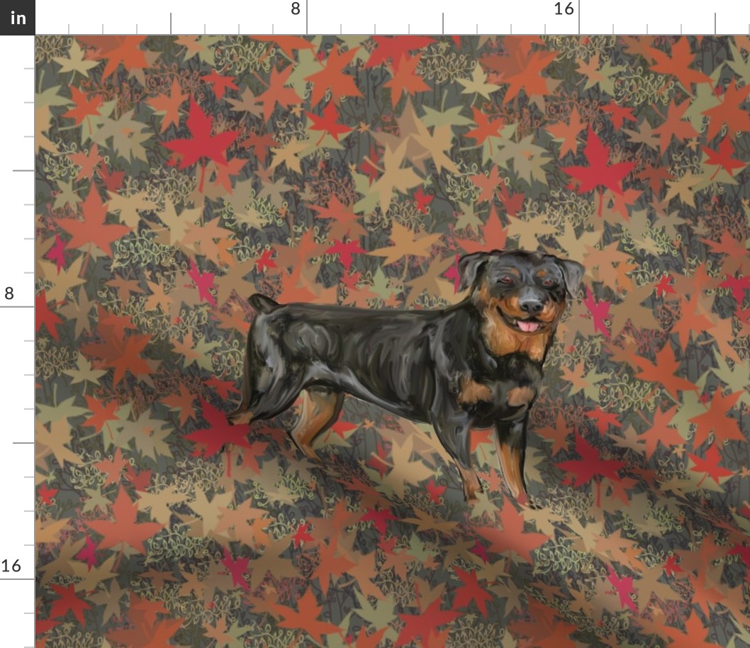 Rottweiler on Autumn Leaves for Pillow
