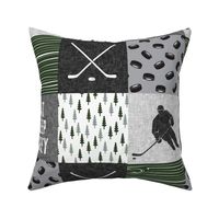Eat Sleep Hockey - Ice Hockey Patchwork - Hockey Nursery - Wholecloth grey / sage / forest  - C20BS