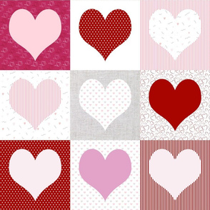 Red pink white hearts lovecore faux patchwork 