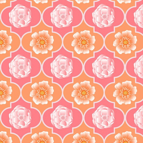 Pink Orange floral Ogee Pattern