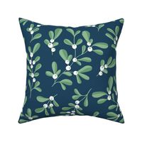 Little mistletoe garden minimal botanical berries and leaves Christmas design navy blue green white JUMBO