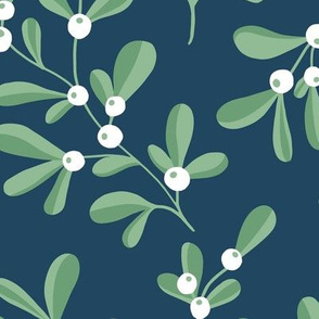 Little mistletoe garden minimal botanical berries and leaves Christmas design navy blue green white JUMBO