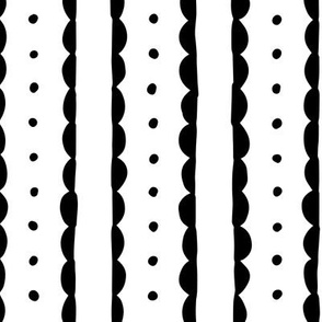 black scalloped stripes and polka dots