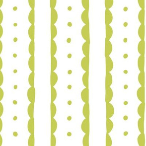 chartreuse green scalloped stripes and polka dots