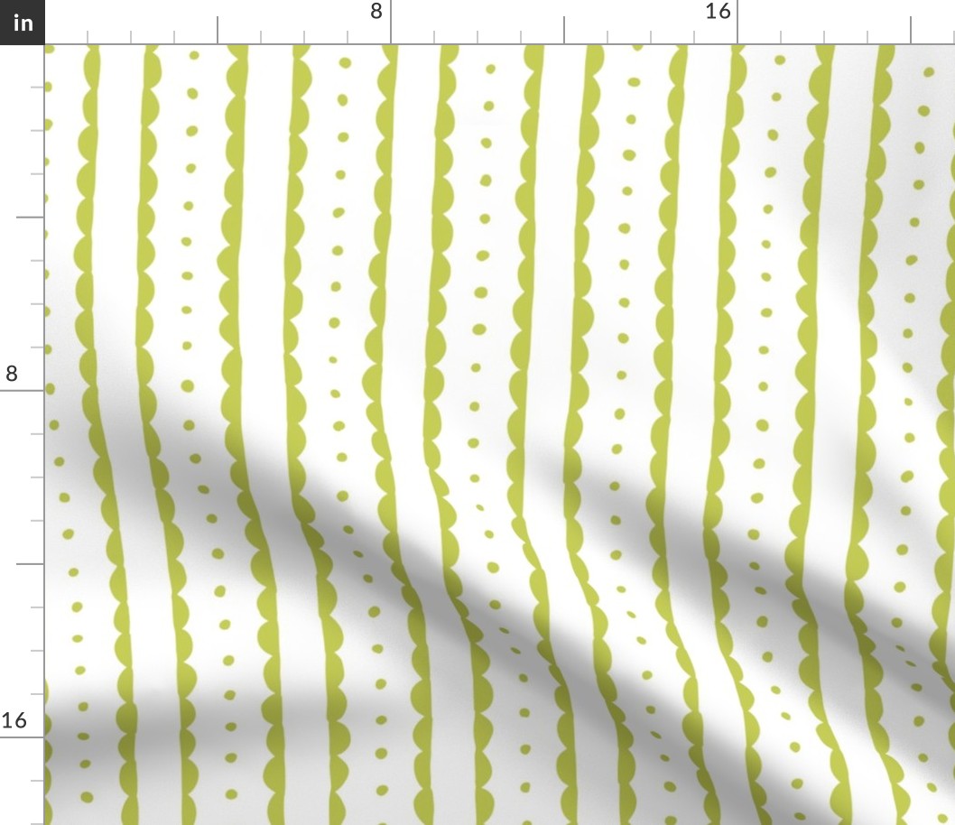 chartreuse green scalloped stripes and polka dots