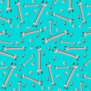 Wrenches Nuts Bolts Blue Background