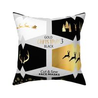 Black gold white holiday face masks with deer trees snowflakes