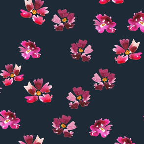 magenta florals on velvet navy