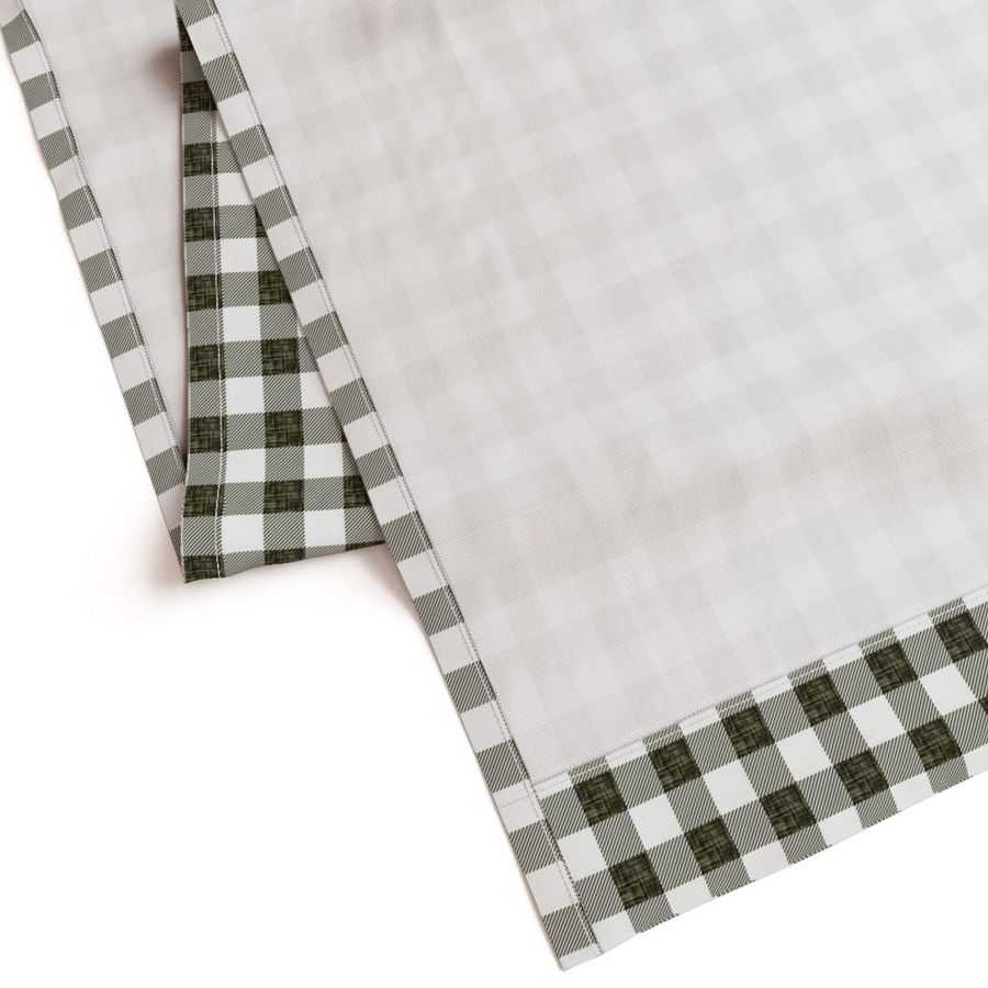 1" green olive linen buffalo check