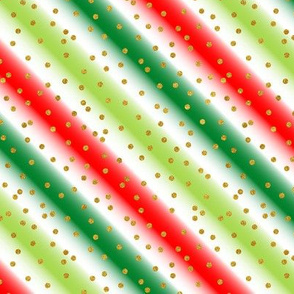 Red Green & White Gradient Stripes with Gold Faux Glitter Confetti