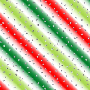 Red Green & White Gradient Stripes with Silver Faux Glitter Confetti
