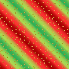 Green & Red Gradient Stripes with Gold Faux Glitter Confetti