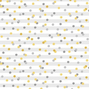 Gold and Silver Confetti on White & Grey Stripe