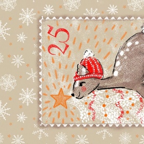 Christmas tea towel deer postage stamp
