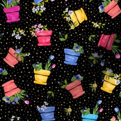 Joyous Flower Pots | Small | Gold on Black